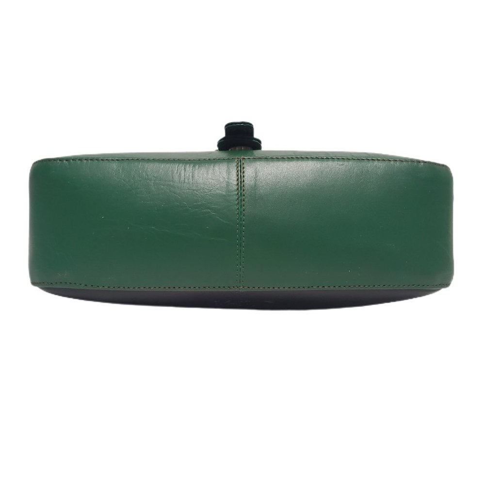 AuGre France Crossbody Bag Green & Black Leather Top Handle 2 Section Satchel - Picture 6 of 14